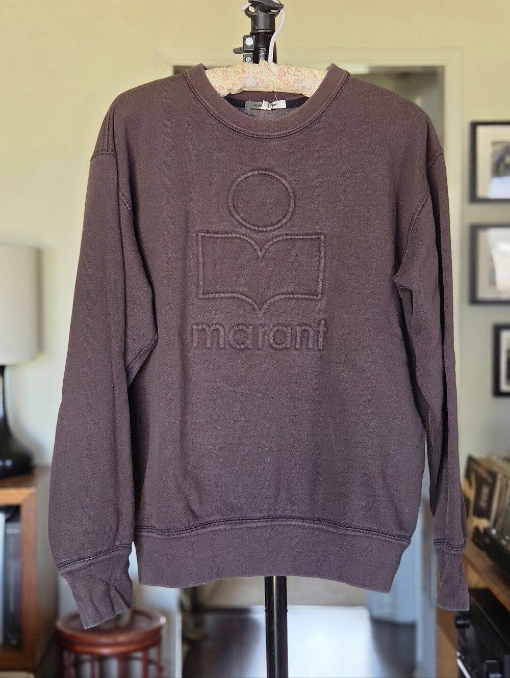 Isabel Marant Men's Embossed Logo Crewneck Swearshirt - Deep Washed Brown